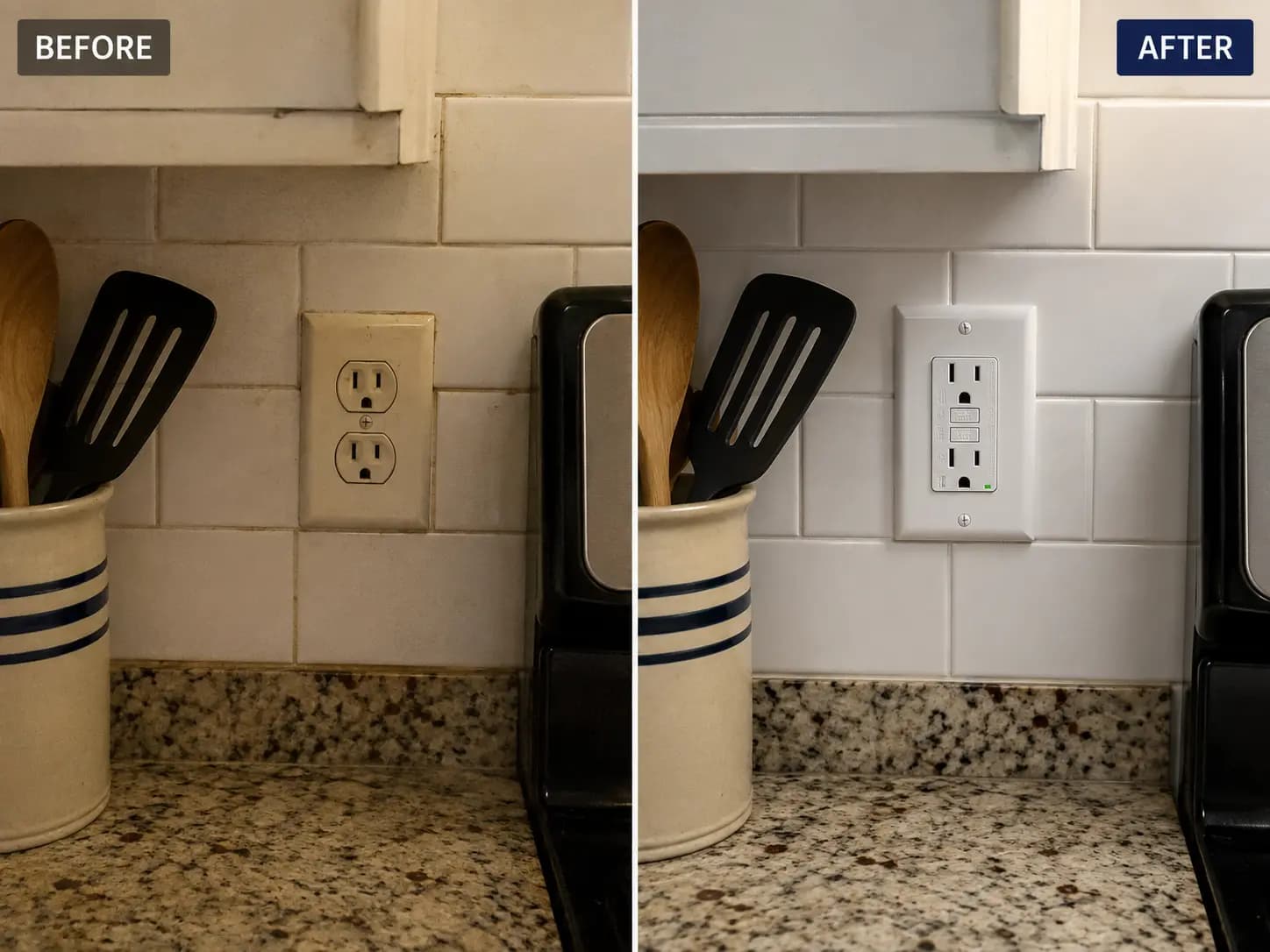 Before and after residential GFCI outlet upgrade